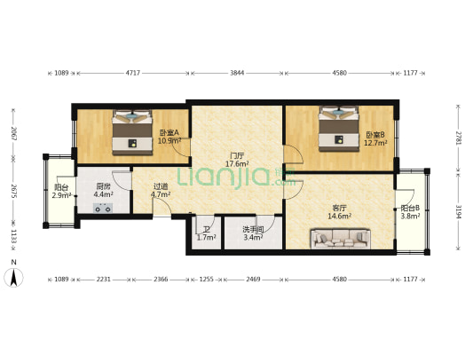 法院家属楼 2室1厅2卫 93平方