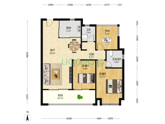 保利和悦云锦一期 3室1厅2卫 117平方