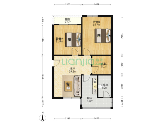 侨苑楼 3室1厅1卫 77平方