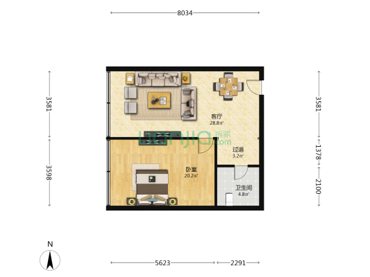 秦晋商务大厦 1室1厅1卫 84平方