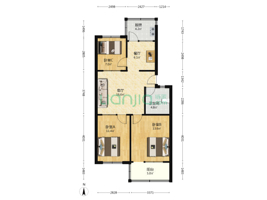康家小区 3室2厅1卫 87平方