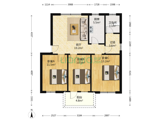海越花园 3室1厅1卫 85平方