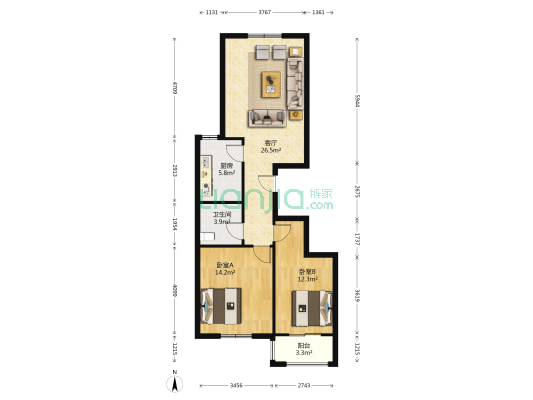 和谐家园北区 2室1厅1卫 91平方