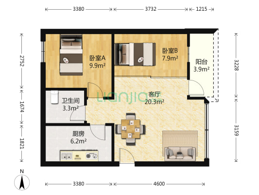 广雅路 2室1厅1卫 63平方