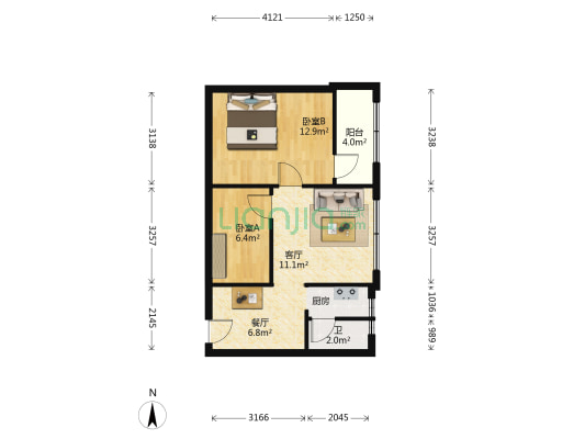 双凤路一巷7号 2室2厅1卫 55平方