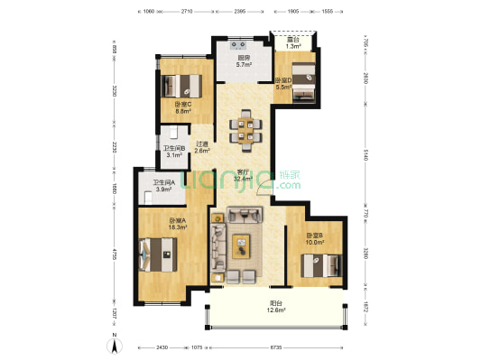 吾悦和府沁园 4室1厅2卫 132平方