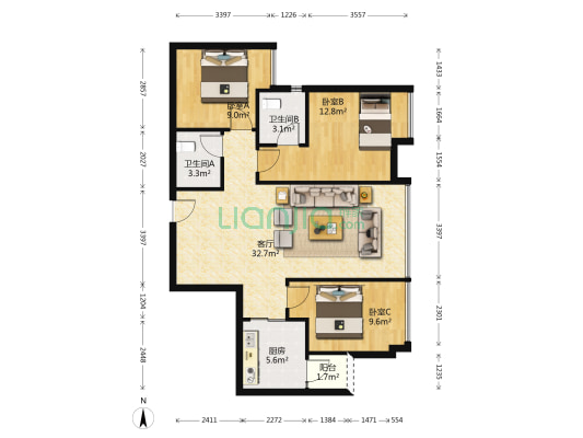 和信天骄府 3室1厅2卫 94平方