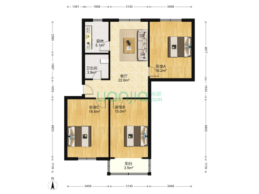 华山路97号院 3室1厅1卫 99平方