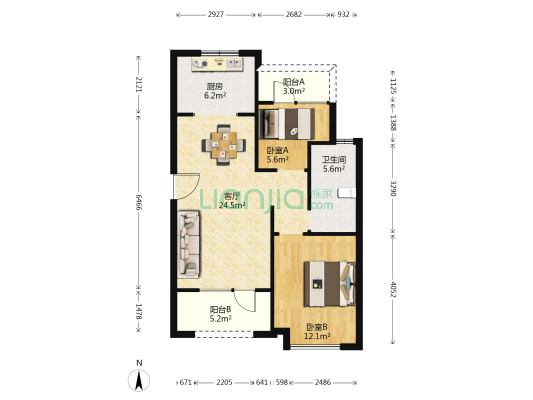 华润置地幸福里玉玺院 2室1厅1卫 77平方