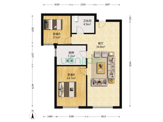 高楼层，采光好，小区中间位置，看房方便-户型图