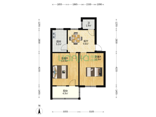 湘湖路6号 2室1厅1卫 58平方