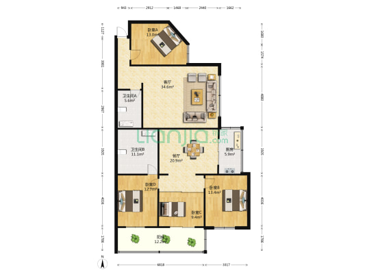 金鳳家園串窑小區 4室2厅2卫 160平方