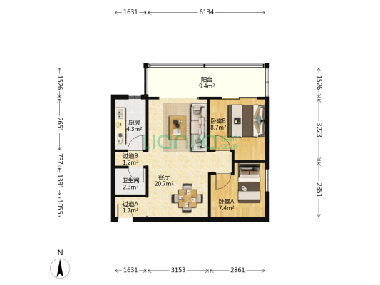 草堂北支路3号 2室1厅1卫 68平方