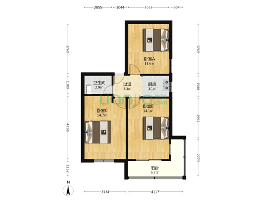 上外曲二小区  3室0厅1卫 69平方