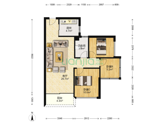 碧桂园雅豪轩 3室1厅1卫 77平方