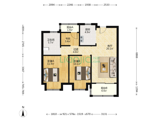 禹洲九颂嘉誉东方 3室1厅1卫 93平方