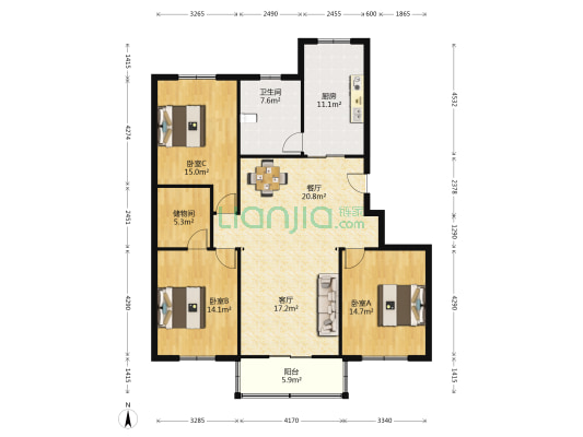 索普新村 3室2厅1卫 141平方