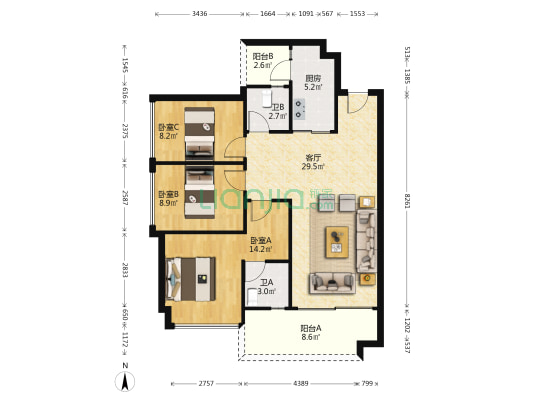 中交泷湾云城 3室1厅2卫 98平方