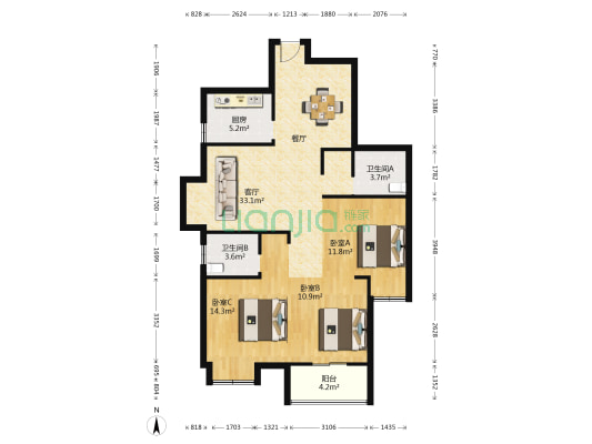 联建新苑一区 3室1厅2卫 108平方