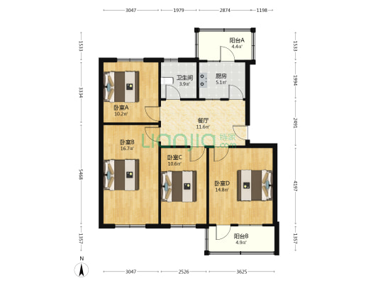 山西医科大学北家属院 4室1厅1卫 97平方