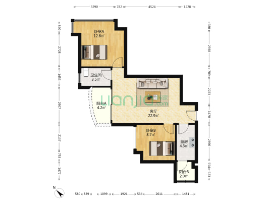 富力朗逸轩 2室1厅1卫 72平方