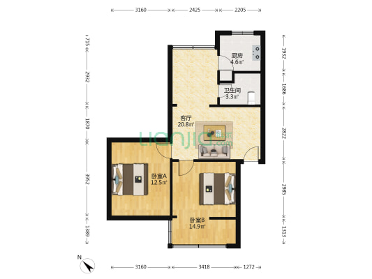 金沙路61号 2室1厅1卫 50平方
