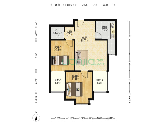 福地新园 2室1厅1卫 81平方