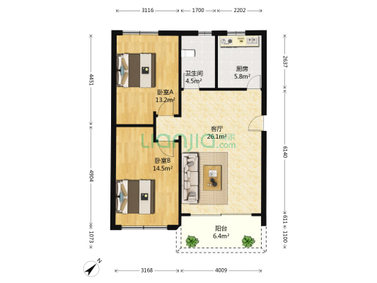 招银小区 2室1厅1卫 78平方
