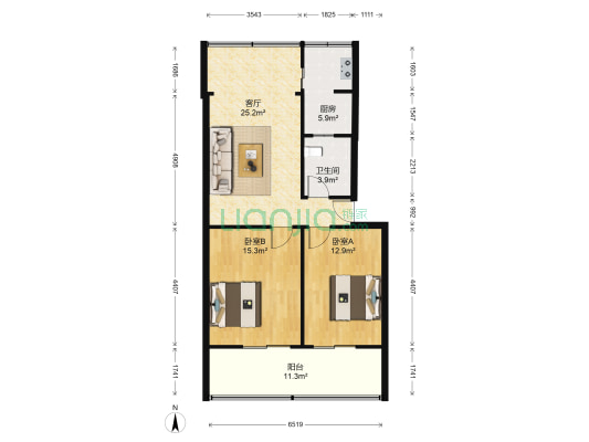 西安北路二巷25号 2室1厅1卫 91平方