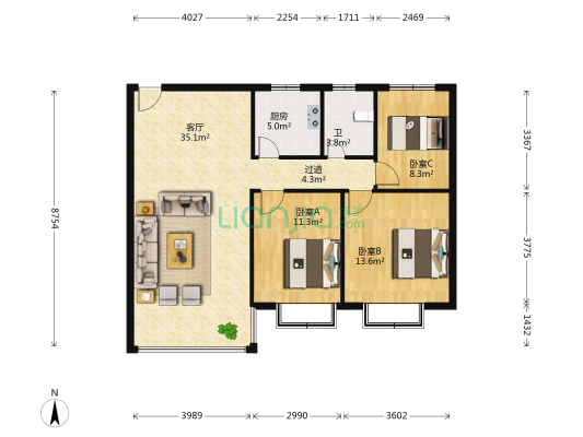 晨曦华苑 3室1厅1卫 103平方
