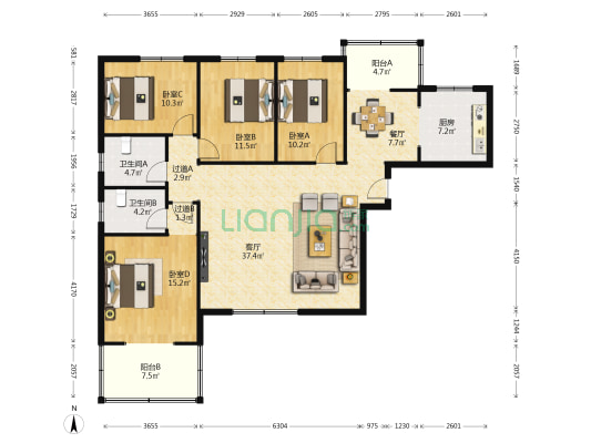 世新家园 4室2厅2卫 172平方
