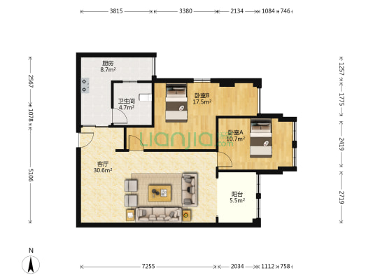 温莎湖畔 2室1厅1卫 92平方