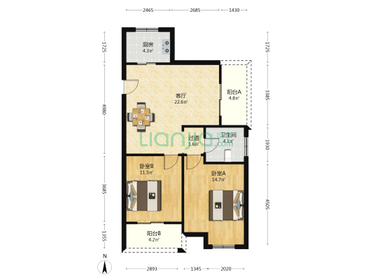 五幸家园北区 2室1厅1卫 90平方