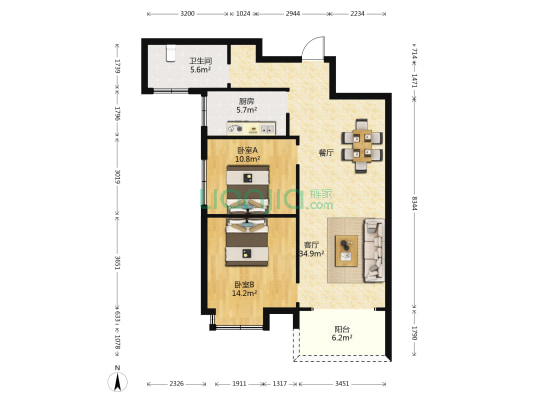 银海龙城 2室1厅1卫 90平方