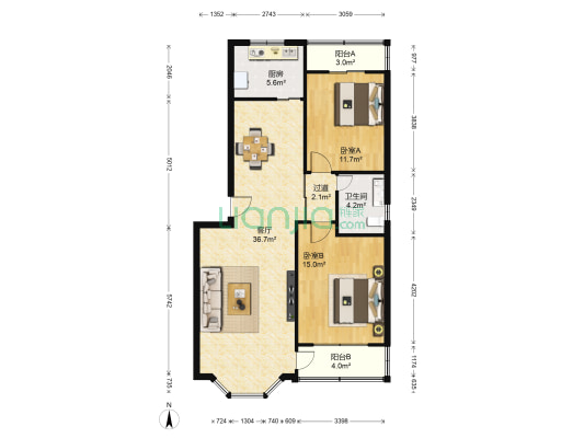 万山路151号 2室1厅1卫 103平方
