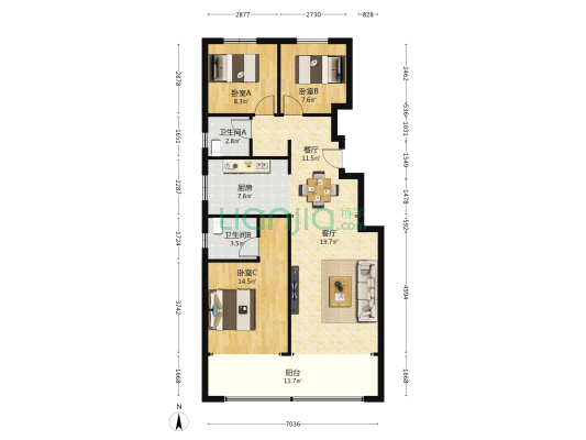 新东升佑园 3室2厅2卫 121平方