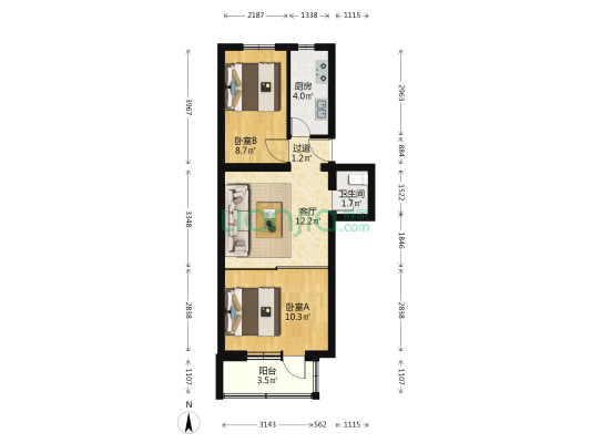 永定路57号院 2室1厅1卫 54平方