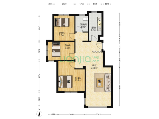 侯至府 3室1厅1卫 101平方