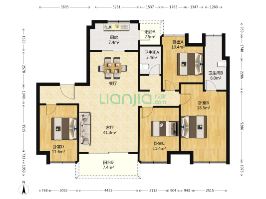 碧桂园二期 4室1厅2卫 144平方
