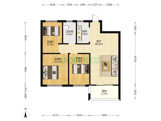 幸福家园西区 3室1厅1卫 95平方
