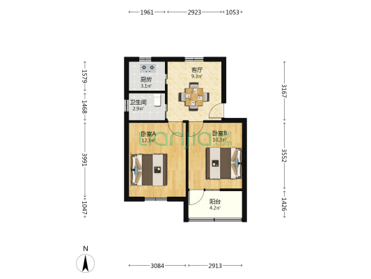 新海大楼 2室1厅1卫 53平方