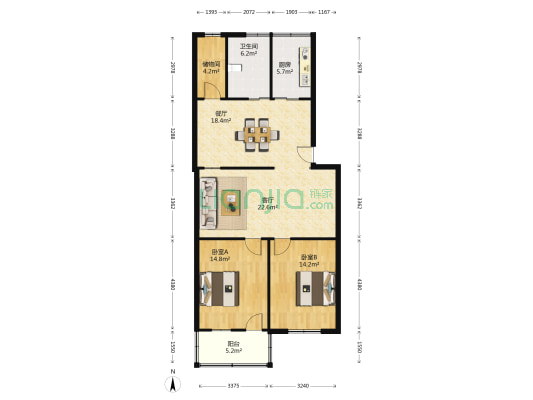 百利达综合楼 2室2厅1卫 105平方