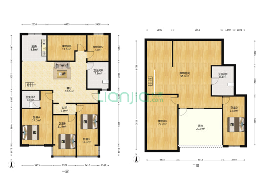 东江小区 5室1厅3卫 222平方