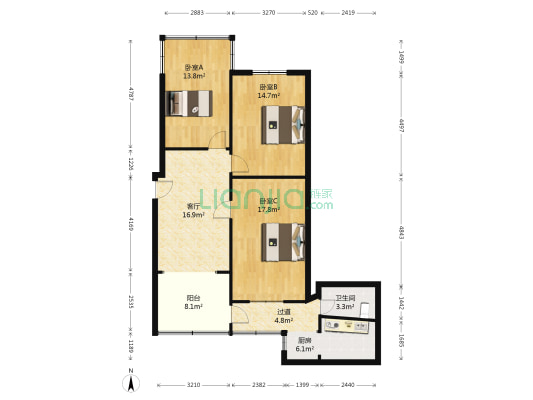 建司舍 3室1厅1卫 87平方