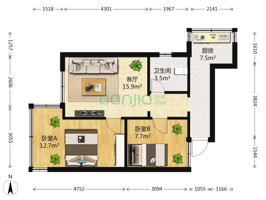 东风西路297号院 2室1厅1卫 41平方