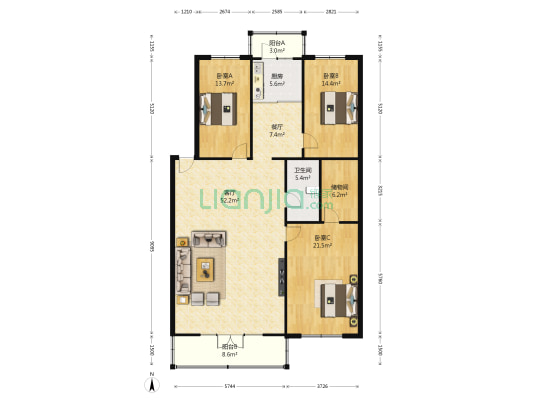 宣庆小区 3室2厅1卫 197平方