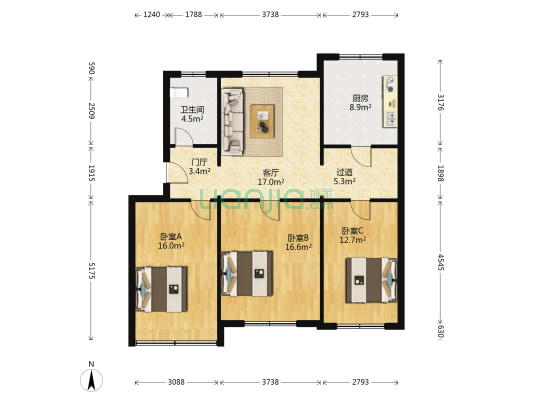 齐发小区 3室1厅1卫 106平方