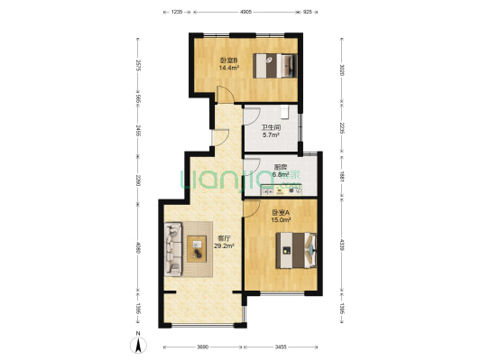 美航康悦城 2室1厅1卫 91平方
