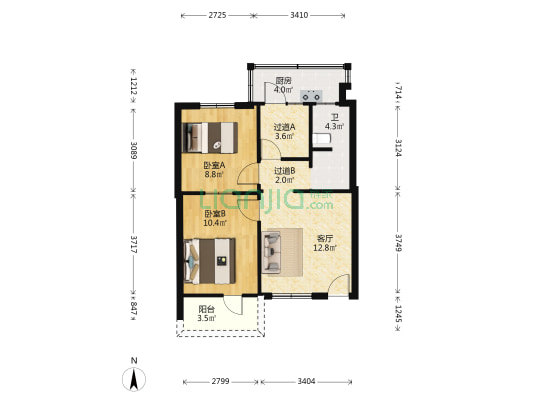 红旗路58号院 2室1厅1卫 57平方