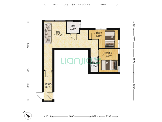 同和路 2室1厅1卫 89平方